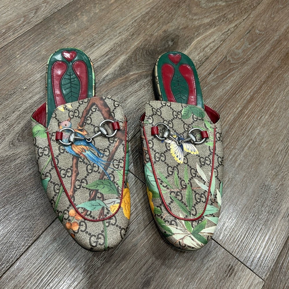 Gucci Women's Multicolor Bird Print Mules